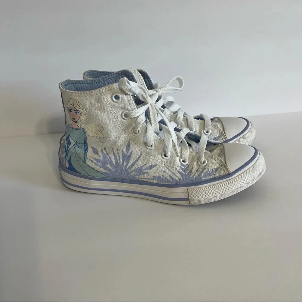 Converse Girls Hi Top Frozen 2 Elsa White/Blue Heron/White Size 3 Juniors